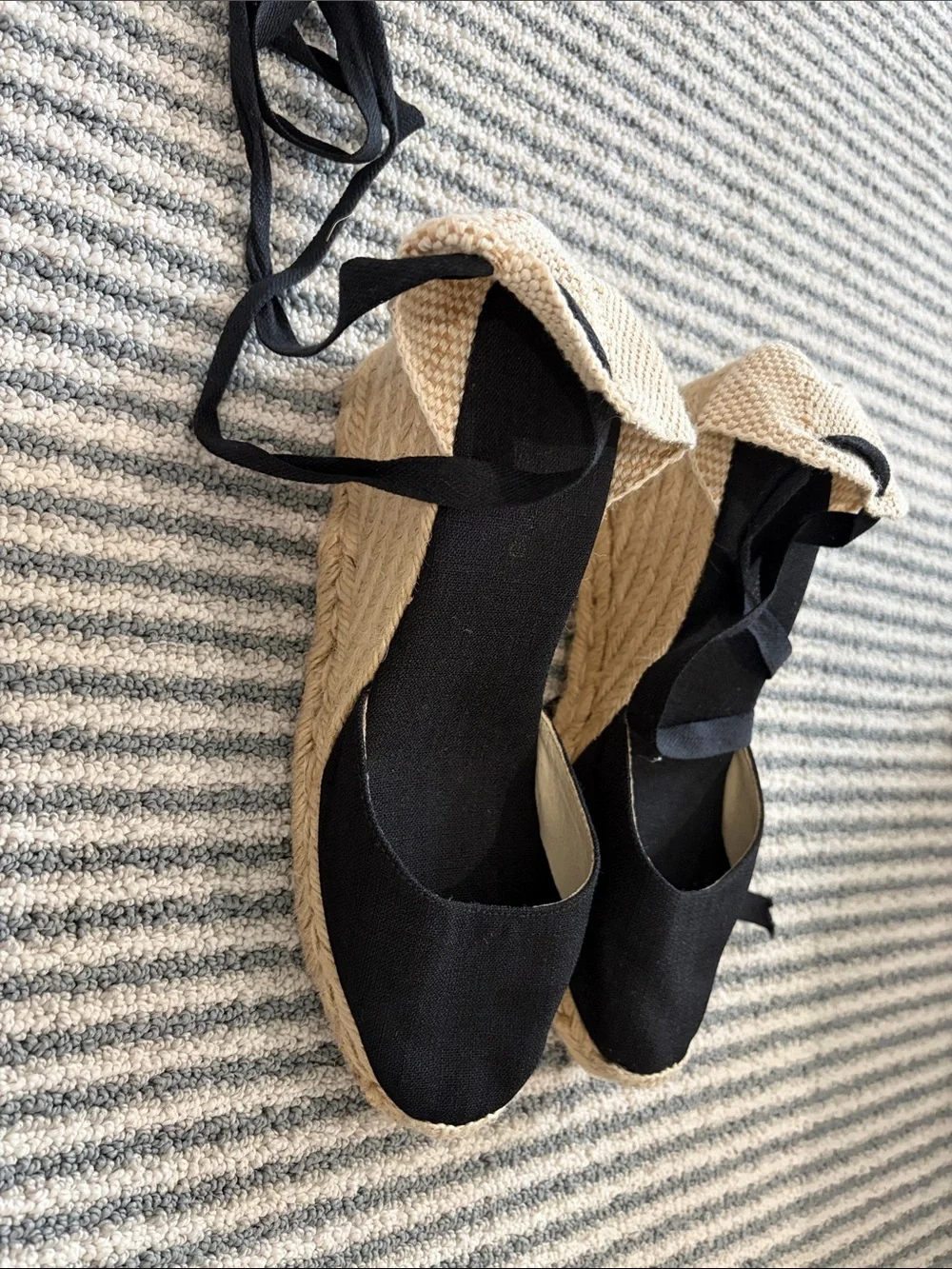 Black Espadrille Lace-Up Flats - Unbranded